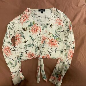 Floral long sleeve crop with tie front